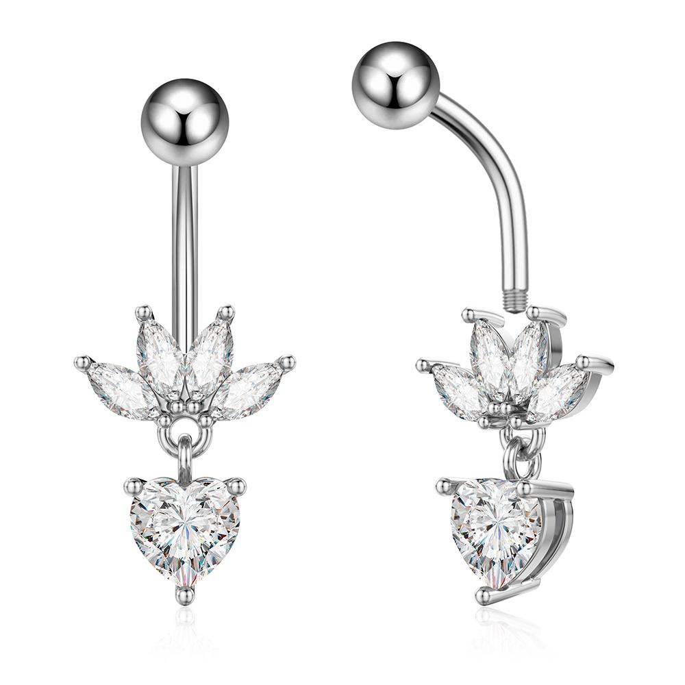 14G Heart Flower Shaped Navel Piercing Water Drop Belly Button Piercing Pendant Belly Piercing Women Jewelry