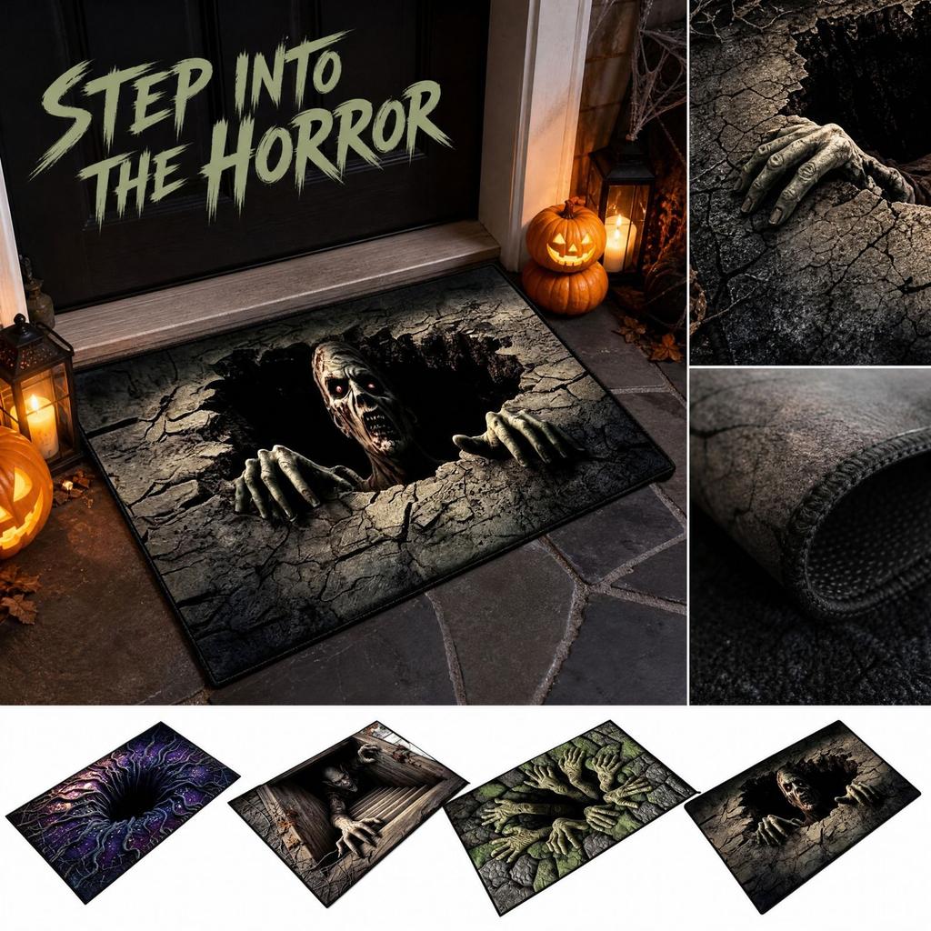 Halloween Doormat with 3D, Scary Skeleton and Hands, 5080 Non- Entryway for Indoor and Outdoor Home Decor