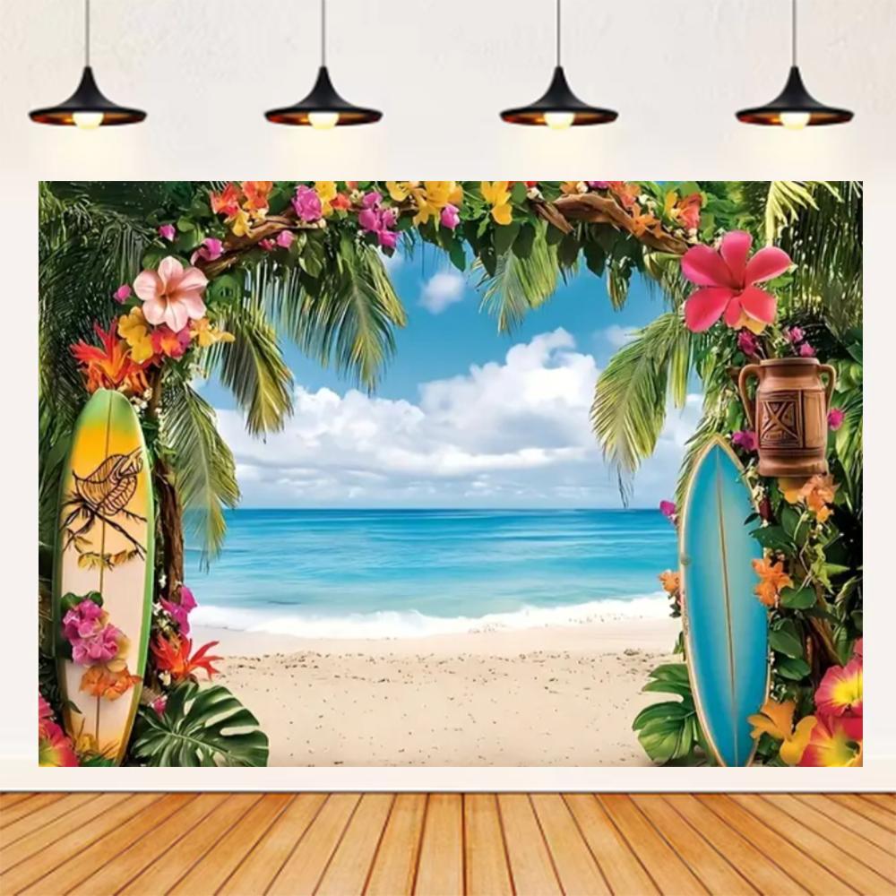 Summer Seaside Beach Theme Background Palm Tree Blue Sky Romantic Sunrise Sea Wave Photography Backdrop Supplies Party Decor