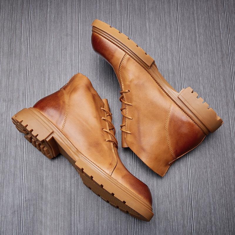 Martin Boots Men'S High-Top British Overalls Boots Versatile Trendy Shoes Winter Velvet Leather Short Boots Snow Boots
