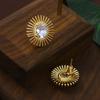 Vintage French-Style Sunflower Zircon Stud Earrings with Brass and S925 Silver Pins