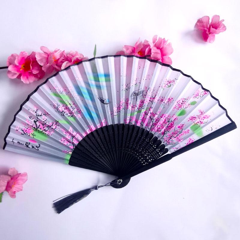 Vintage Bamboo Silk Women's Folding Fan - Portable Dance Gift
