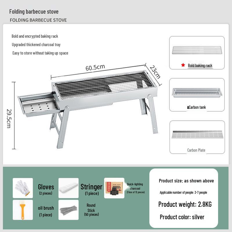 Folding Portable Stainless Steel Charcoal Grill Oven for Outdoor Use