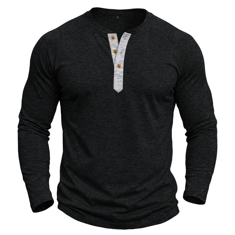 Mens Classic Style Henley Pullover Tops Raglan Long Sleeve Solid Color Daily Casual Wear Crew Neck Basic T Shirts