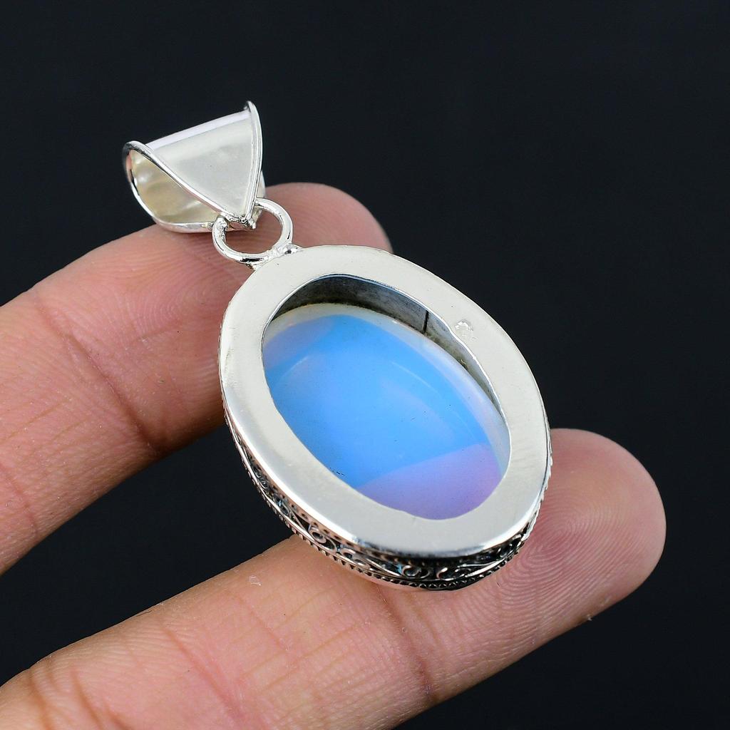 925 Sterling Silver October Birth Natural Milky Opal Handcrafted Wife Pendant