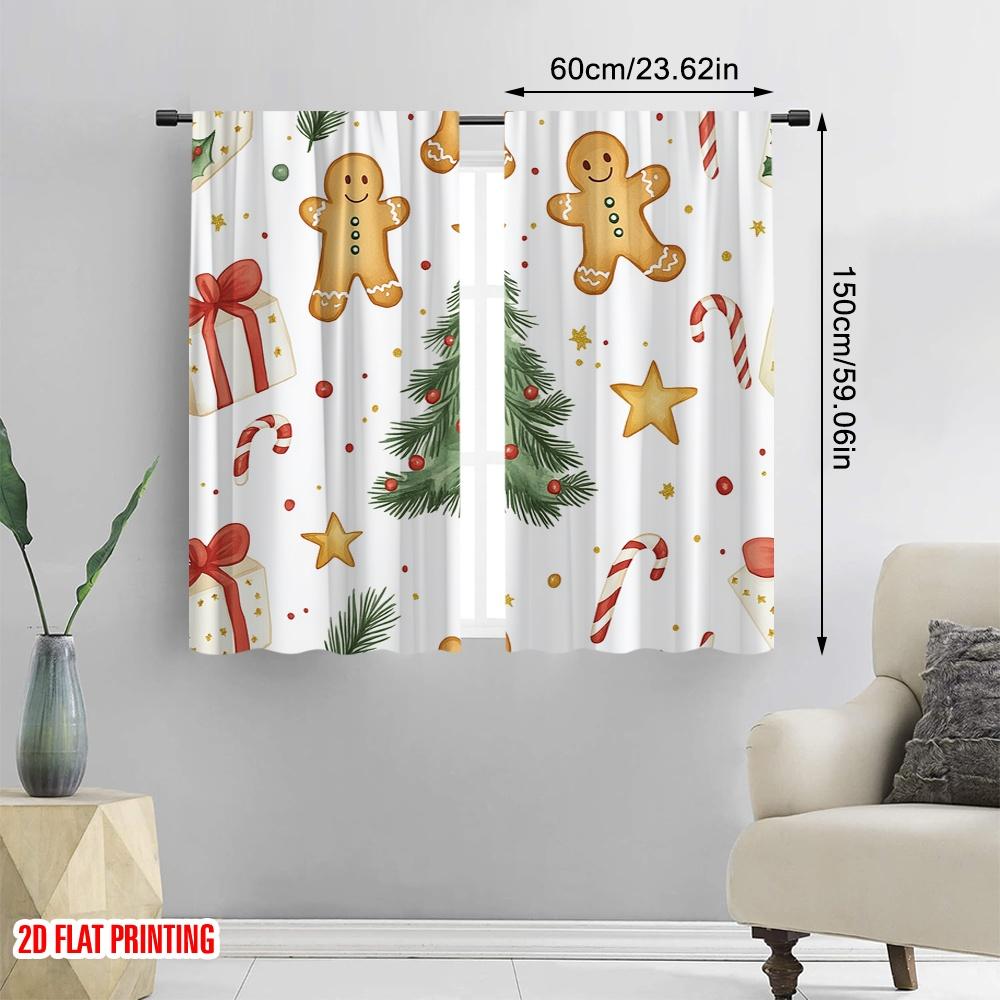 2 Stück, 2D-Flachdruck Muster Vorhänge Weihnachtsbaum Geschenke Lebkuchen Süßigkeiten (2) Vielseitiges Polyester (ohne Stange) Dekorationen