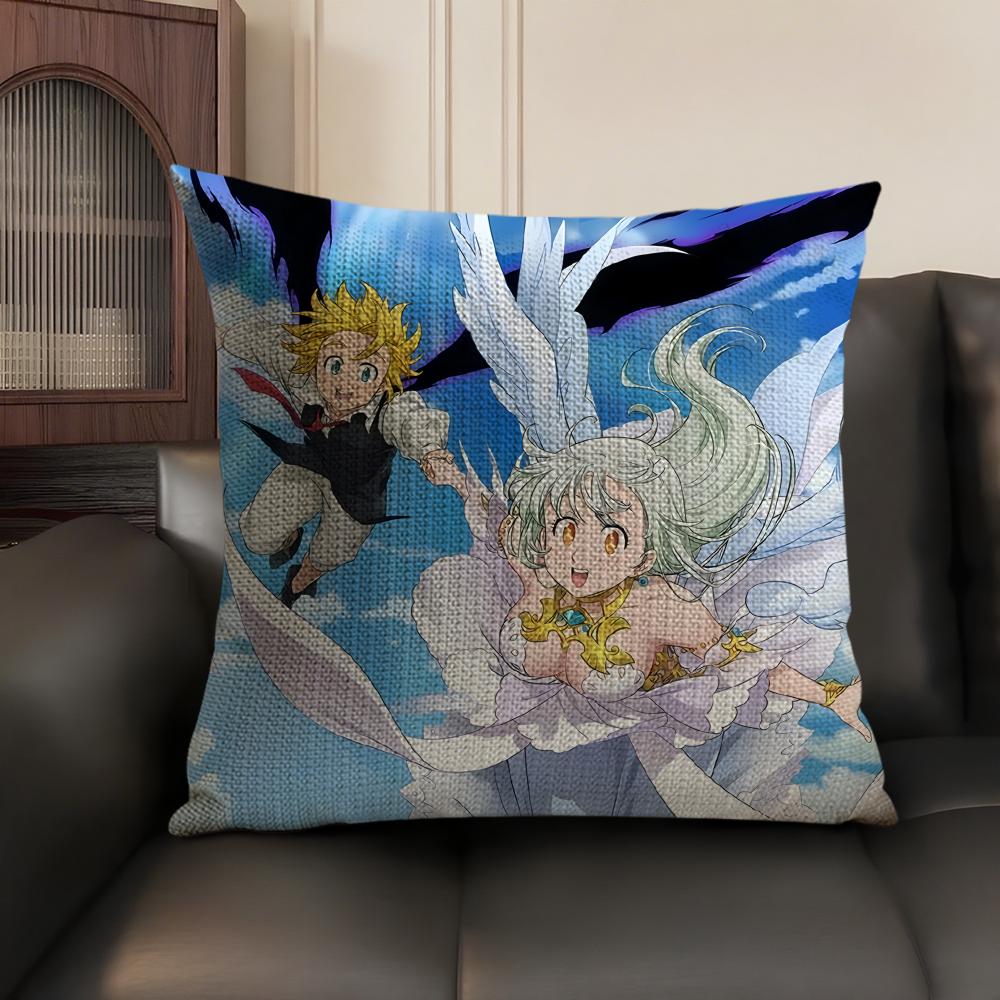 Anime 7 D-Deadly S-Sins Cushion Cover Natural Linen Organic Fabric Double-Sided Printing Sofa Home Decor Gift Pillow Case