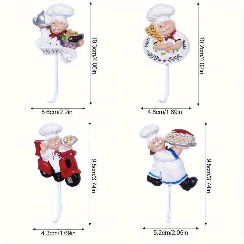 4pcs Resin Chef-shaped Adhesive Hooks, Cute Kitchen Decor for Home, Garage Storage.