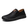 Independent station large size hand-stitched men's shoes outdoor casual shoes one-pedal flat leather shoes low-top loafers
