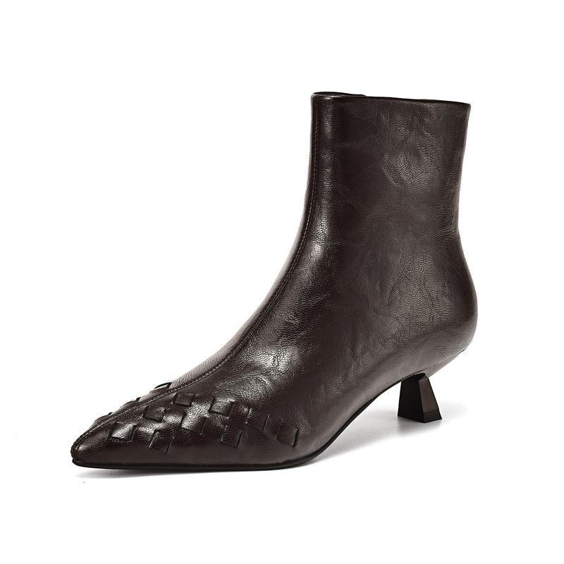 

Модные женские новые осенне-зимние остроносые кожаные ботильоны на высоком каблуке из тисненой коровьей кожи с молнией на голенище 210 коричневый
