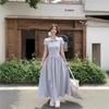 French Cake-cutting Small Woman Summer Temperament Design Sense Beautiful Dress Blue Generous Short-sleeved Skirt