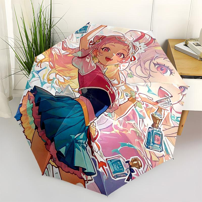

1pc Outdoor Umbrella with Anime Girl and Perfume Bottle Print - Automatic Opening/Closing, Portable 3-Fold Design, 8-Rib Iron Frame - Perfect Gif