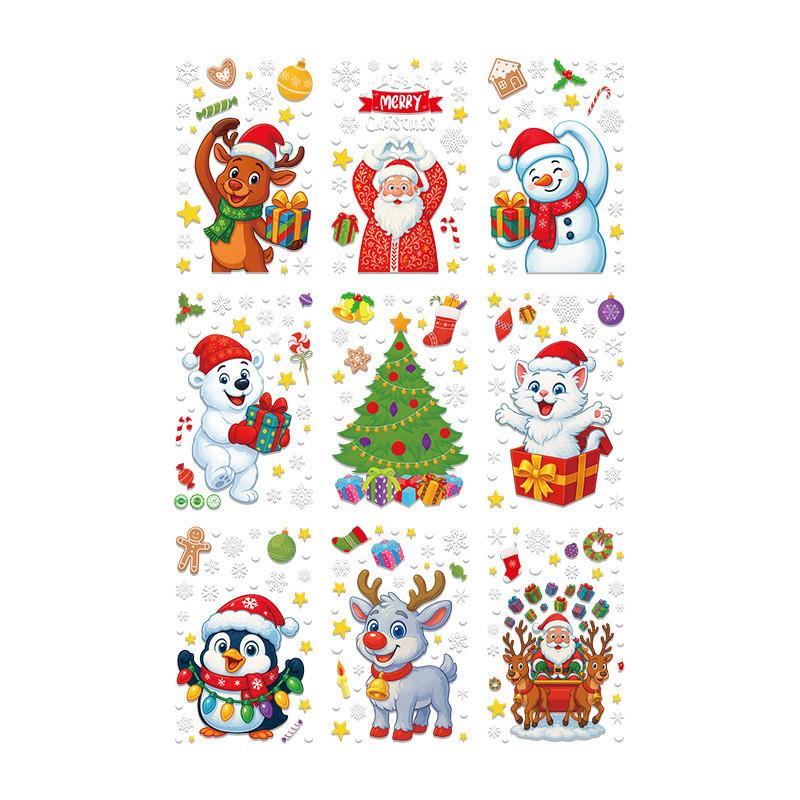 Party Wall Christmas Stickers Set Santa Snowman Reindeer Snowflake Decor Holiday