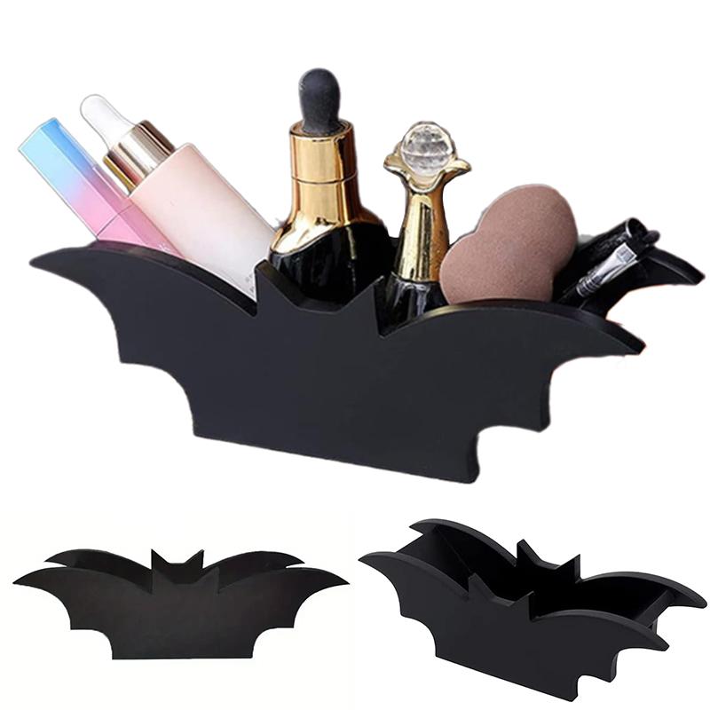 Halloween Bat Makeup Brush Holder Gothic Wooden Storage Box Crystal Display Holder Cosmetics Jewelry Storage Tray Home Party