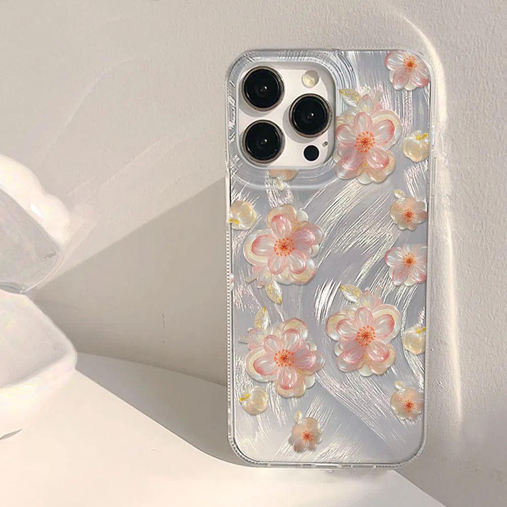 Crystal flower print Phone Case For iPhone 16 11 13 15 Pro Max 14 Plus 12 14promax 13promax 16E X XR 7 8 Silicone Shine Covers