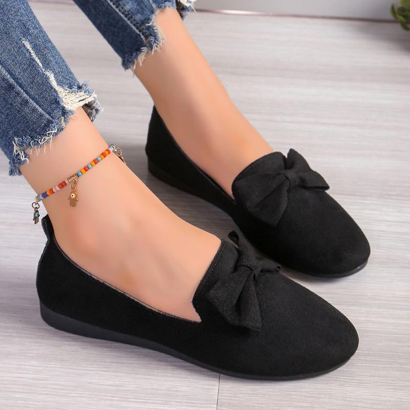 Fashion Casual Fashion Round Toe Flat Shoes 2024 Spring and Autumn Solid Color Simple Non-Slip Wear-Resistant Bow Women's Low-top Shoes