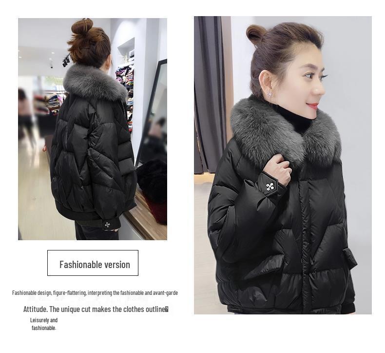 Plus Size Women's Winter Coat with Fur Collar - Shiny, Loose Down Cotton Fashion Jacket