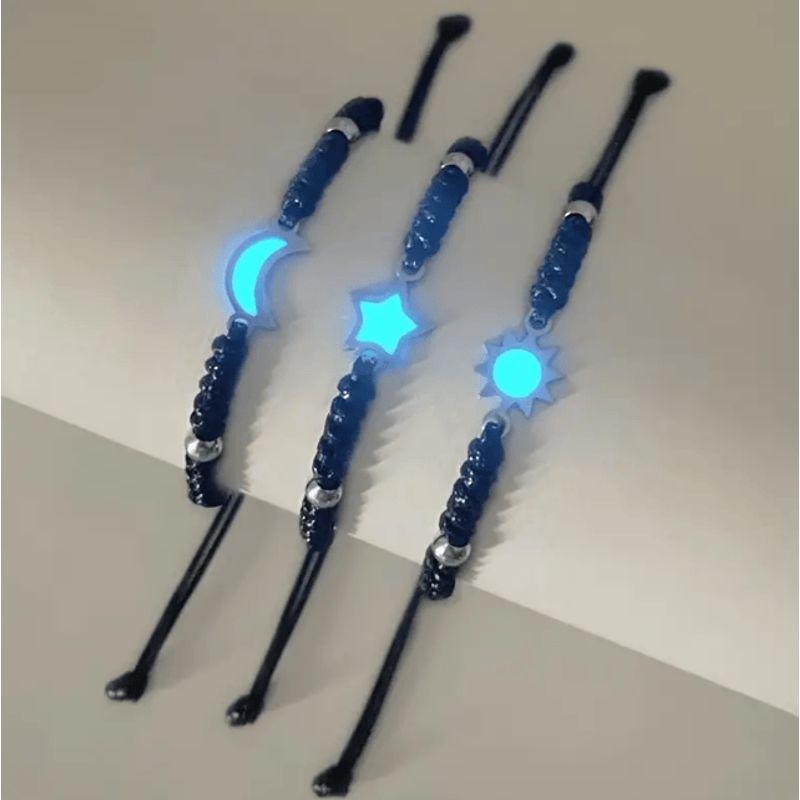 

Светящийся браслет для подруг с солнцем, луной и звездами, для 3 человек, хорошие друзья, символ вечной дружбы, знак свидетельства, студенческая пара, ремешок для ношения Single Star Powder Rope Bracelet