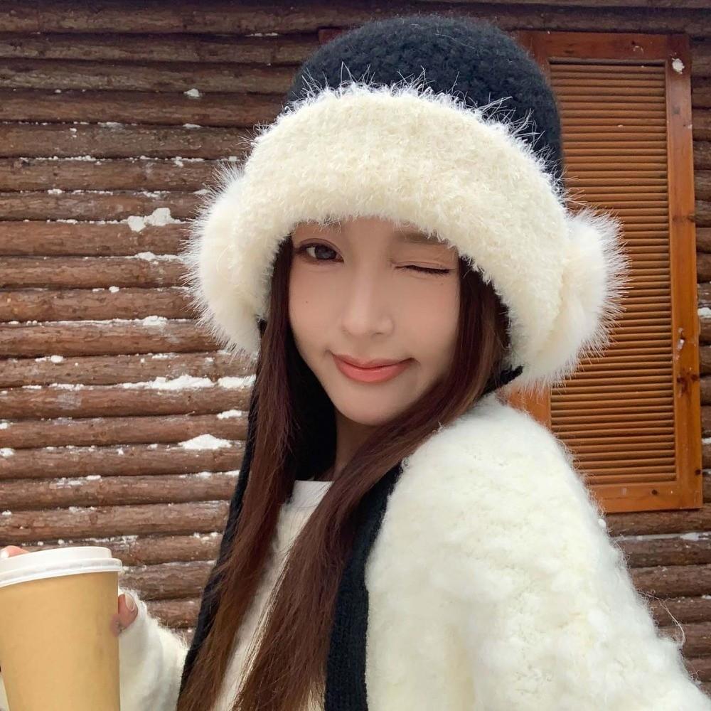 Knitted Plush Earflap Cap Premium Plush Ear Protection Cap Winter Knit Hat Outdoor Walking