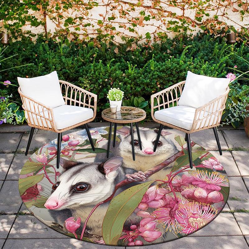 Opossum pattern round rug,Carpet Rug for Living Room Bedroom Playroom ,Non-slip Floor Mat,Holiday Gifts and Birthday Gifts.