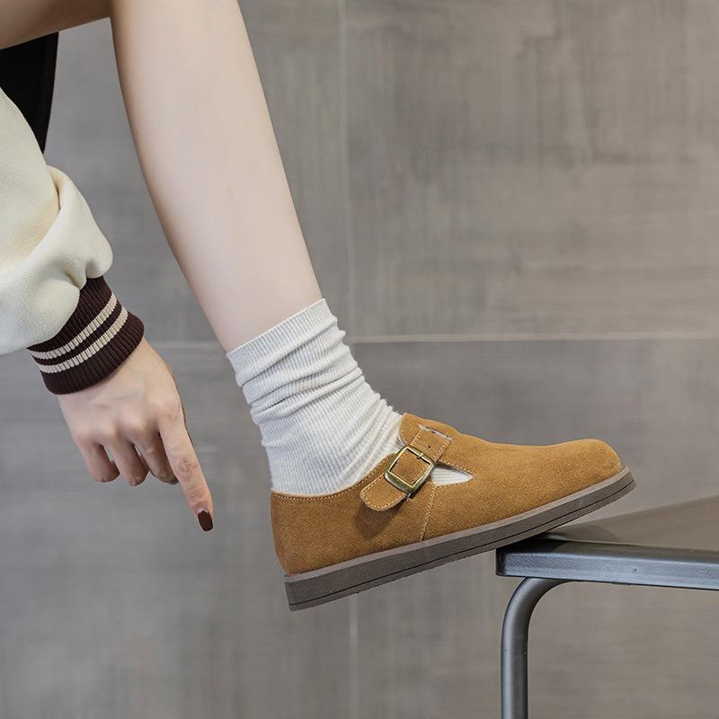 Buckle Women's Velvet Warm Cotton Shoes Autumn and Winter New Leather Casual Flat Cute