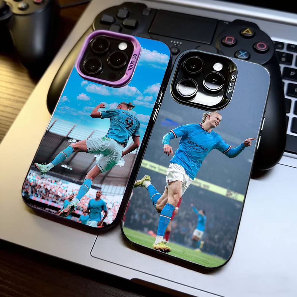 Football Star E-Erling H-Haaland Phone Case For iPhone 17,16,15,14,13,12 Plus,Pro Max,XS,Colorful Silver Phone Case Funda Cover