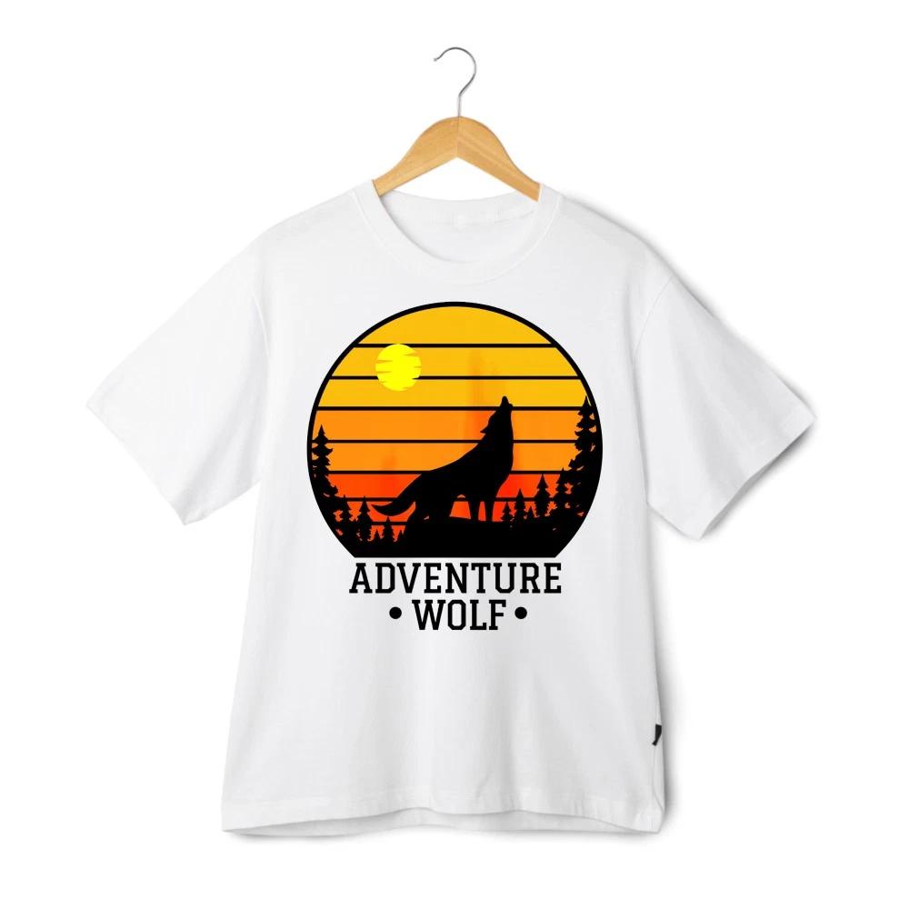 Adventure Wolf Graphic T-Shirt Sunset Graphic for Adventure Lovers Streetwear L