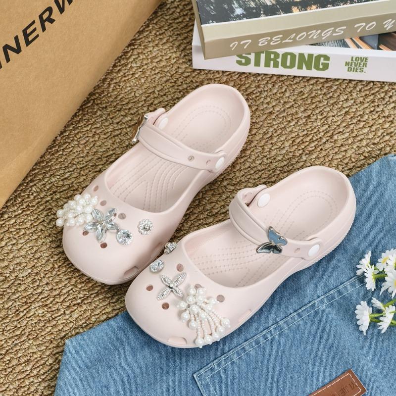 

New ballet hole women s shoes wear eva summer sandals bag head wear sandals non-slip belt drill explosion 40/41 рожевий