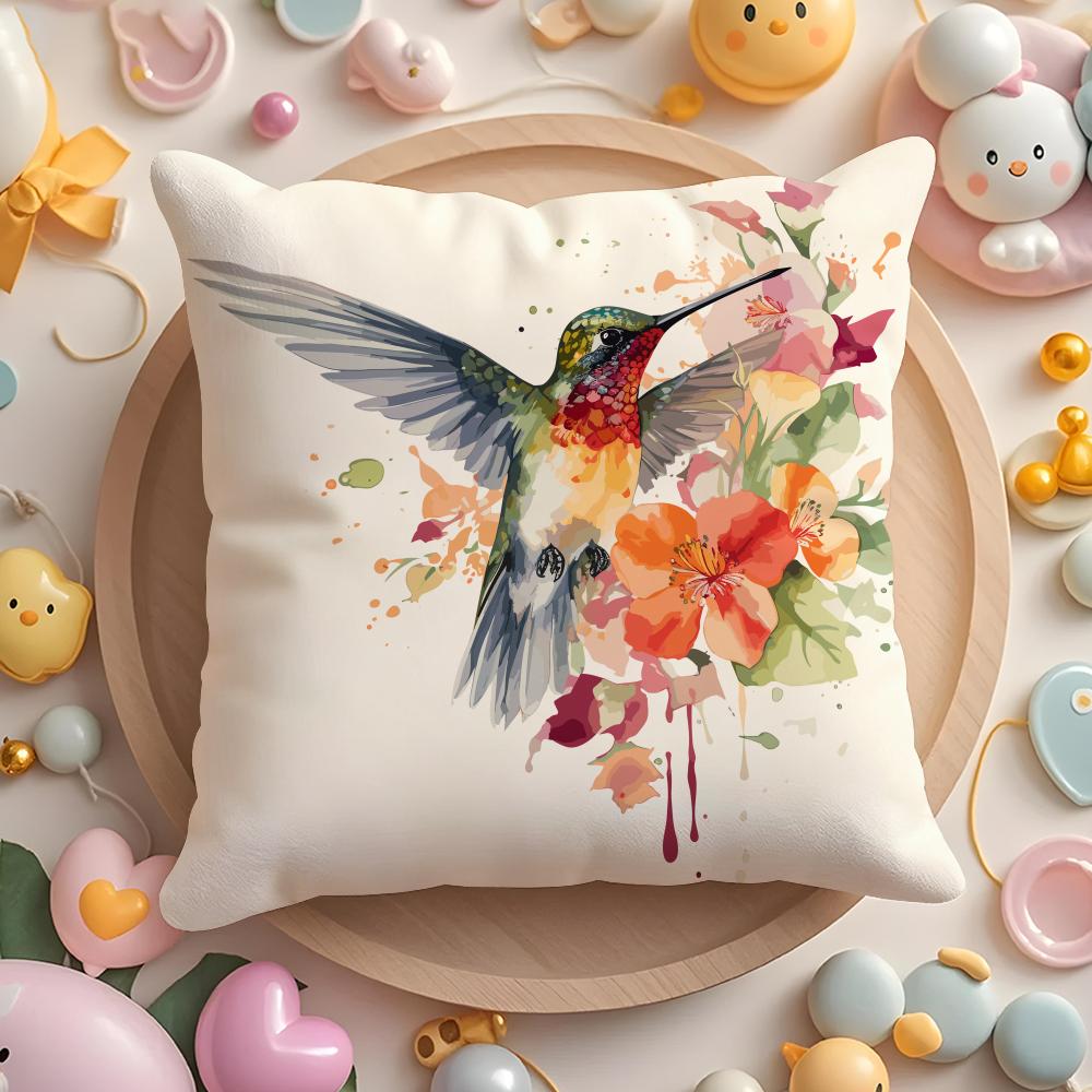 Hummingbird Spring Flowers Cushion Cover Home & Car Multi-Scene Pillow Cover - Reversible, Soft & Durable for Daily Use