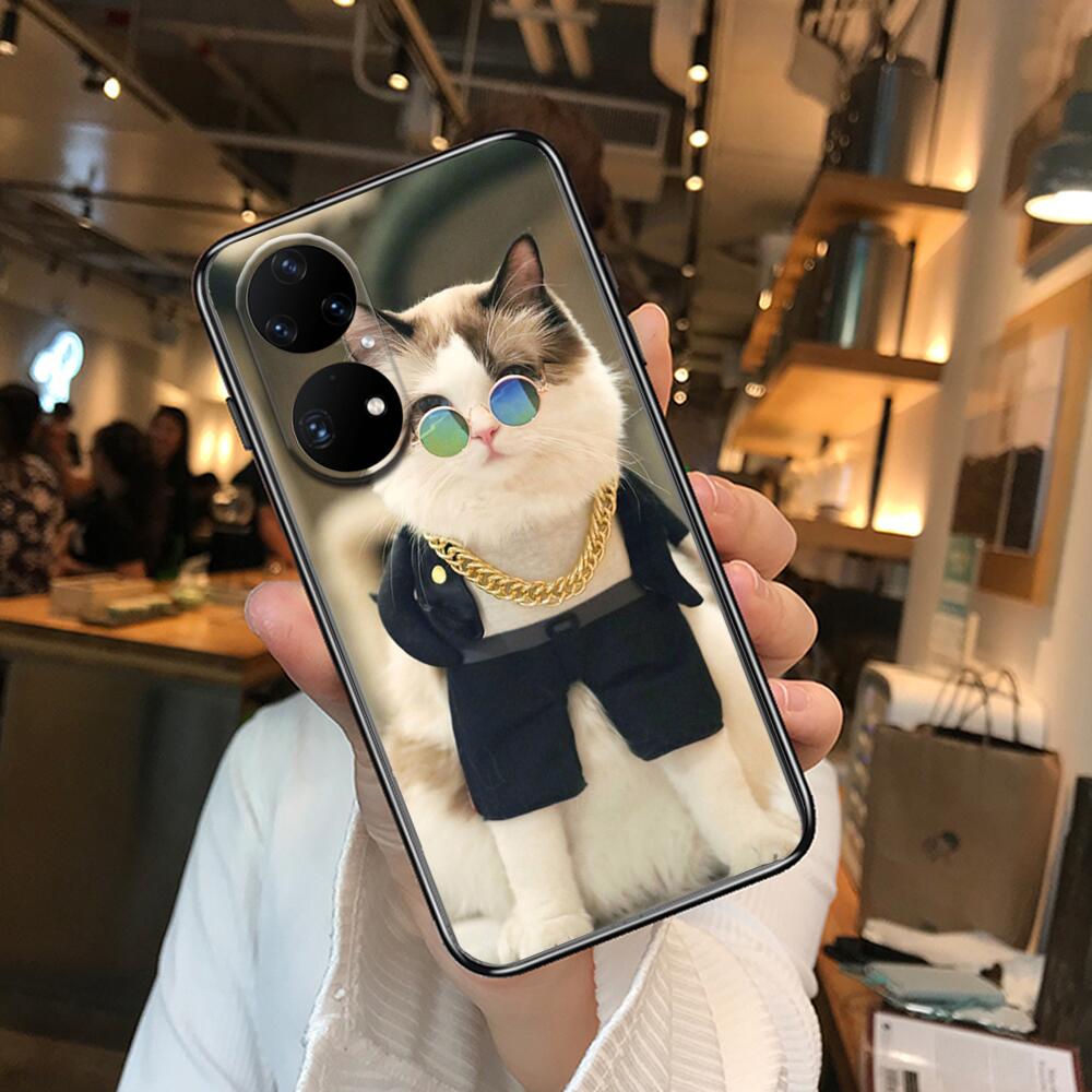 Чехол для телефона с забавным мультяшным котом для Huawei p50 P40 p30 P20 10 9 8 Lite E Pro Plus, черный чехол Etui с рисунком Hoesjes comic fas Huawei P20 lite