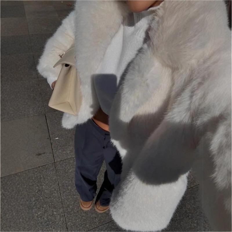 Winter warm imitation fur coat white suit collar fur coat fashion temperament fox fur coat women