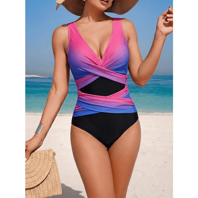 2026 European and American New Bikini Swimsuit Women's Color Matching To Cover The Belly and Show Thinness One-piece Bikini Swimsuit