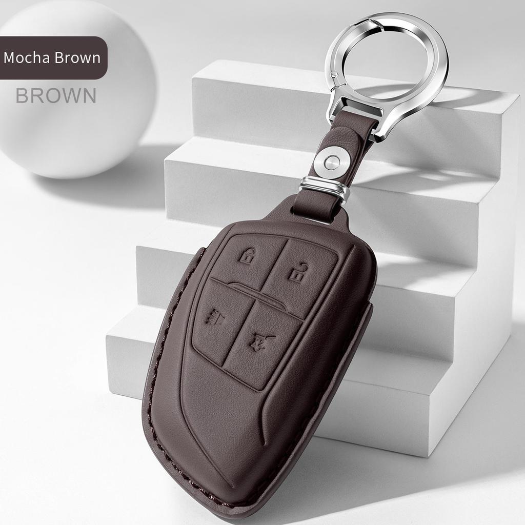 Key Fob Cover with Keychain Leather Full Protection Key Shell Case for Buick Envision Plus Car Keys
