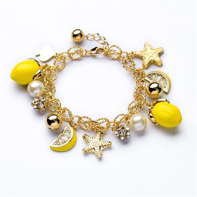 Bracelet Starfish Lemon Rhinestone Ball Pearl and Round Bead Tassels Holiday Accessories