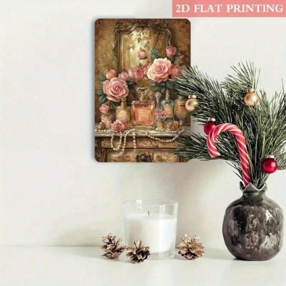 Metal Wall Art Poster Vintage Retro Perfume Roses for Home Bar Cafe Kitchen