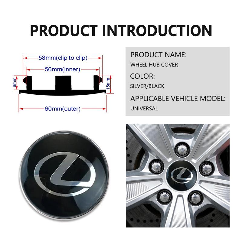 BKTX2 For Lexus 4pcs 60mm Car Wheel Center Cover Hub Cap Auto Decoration Accessories RX350 IS250 CT200h ES250 ES300h NX300h IS200