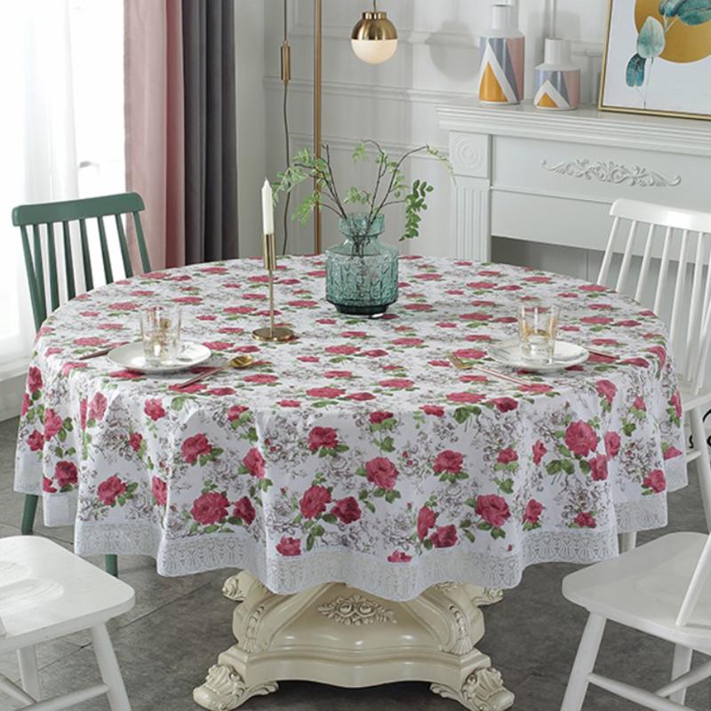 Pvc Lace Tablecloth Waterproof Oil-Proof Round Table Cloth Printed Home Dining Table Cover For Wedding Party Decor