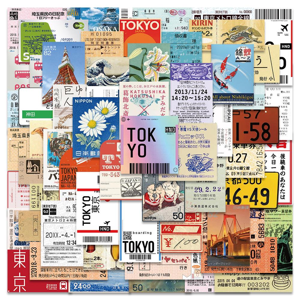 60/50Pcs Retro Japanese Stamp Postcard Sticker Vintage Travel Diary Decals Laptop Luggage Phone Aesthetic Sticker Stationery