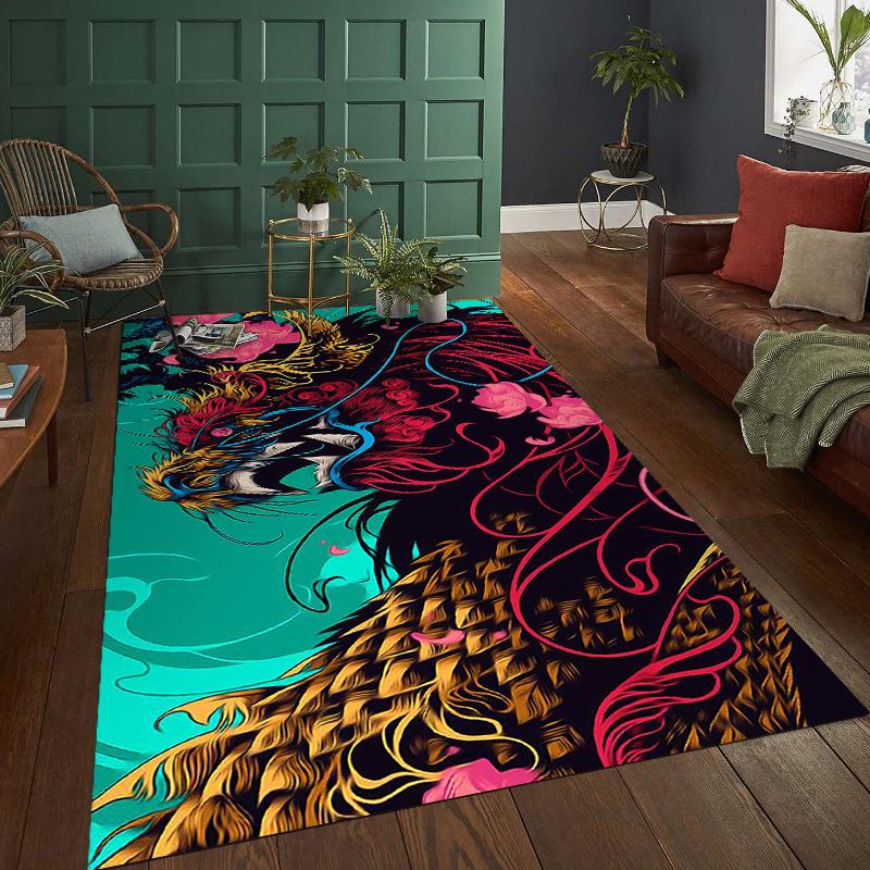 Japanische Kultur Chinesischer Drache Heimdeko Teppiche für Schlafzimmer Quadratische Matten Hotelteppich Wohnzimmer Kinderspielmatten Geburtstagsgeschenke