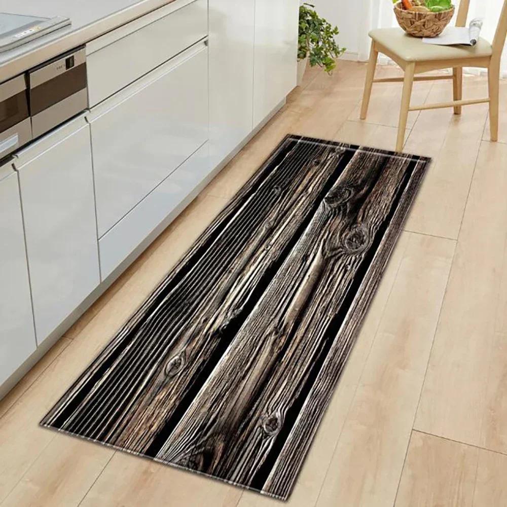 Wood Pattern Anti-Slip Kitchen Mat Absorbent Floor Rug for Bedroom Living Room Hallway Balcony Entrance Doormat