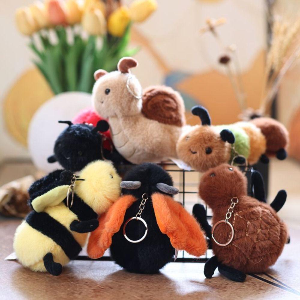 Cartoon Cute Insect Doll Keychain Small Spider Snail Bee Keyring Insect Plush Toy Bag Pendant