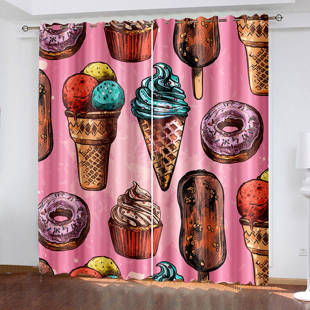 

Забавные кухонные шторы Еда и напитки Гамбургер торт Оконные шторы Кухонные шторы Панельный декор для дома Шторы для гостиной W50H130(CM)x2&Hook