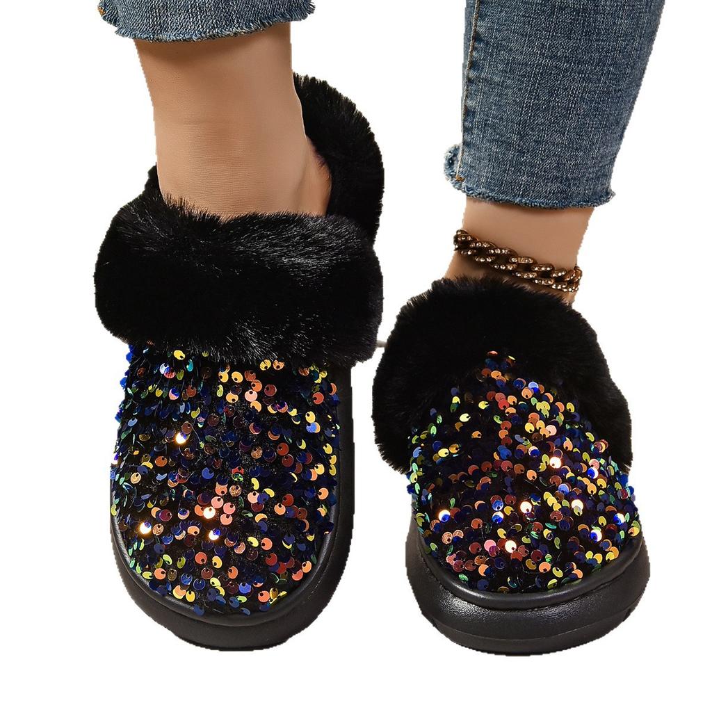 Fashion Winter Women Lining Snow Slippers Anti-slip Round Head Shoes Women Light Ankle Anti-slip Outdoor Fashion Slippers Slides Women
