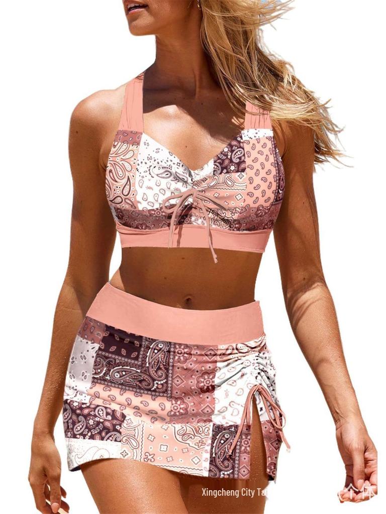 2025 European & American Women's Large Size Boxer Bikini Set: Conservative Split Swimsuit