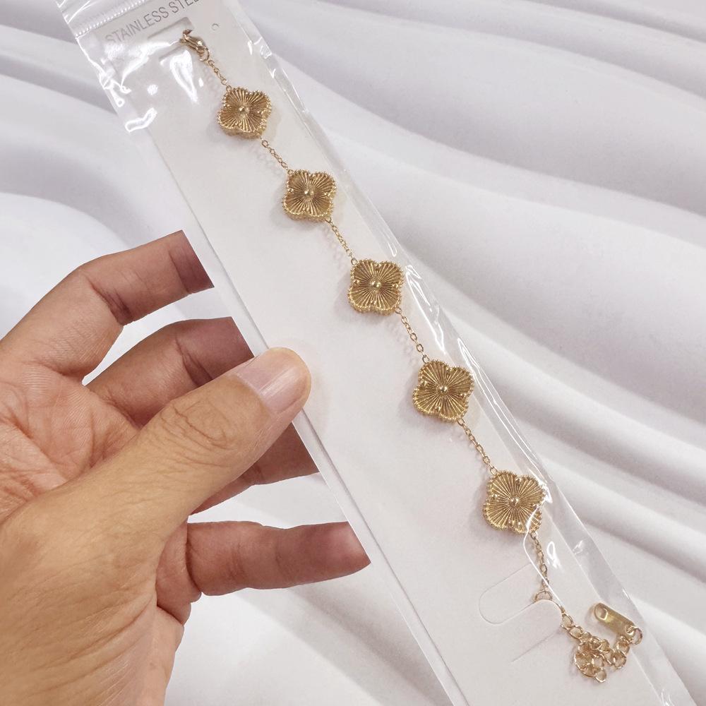 15MM Titanová ocel Čtyřlístek Pět květů Náramek Vysoce kvalitní Neztrácí barvu Dámský náramek