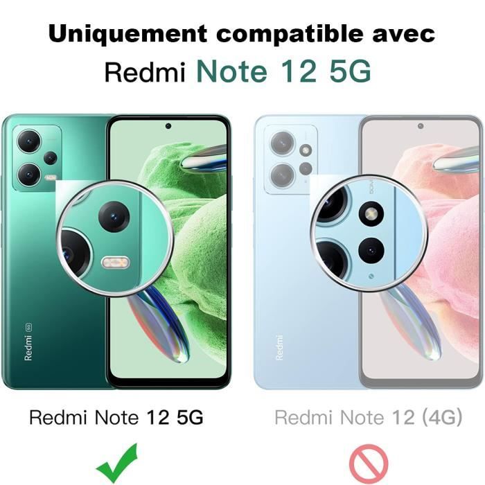 Coque - E.F.CONNECTION - pour Redmi Note 12 5G - Effet Cuir Bleu Marine - Portefeuille - Verres Trempés