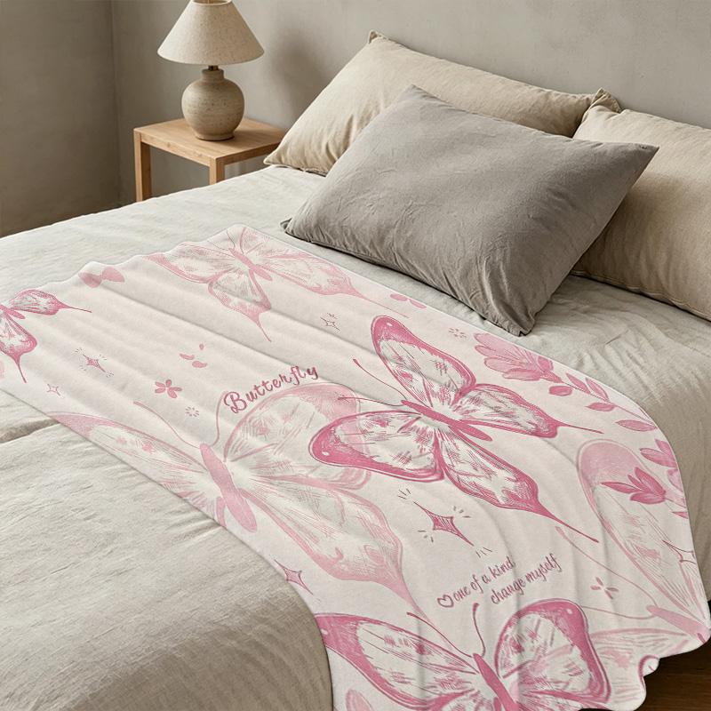 Lightweight Flannel Throw Blanket, Butterfly Pattern - Soft, Warm & Versatile for Home, Car, Halloween & Christmas Decor