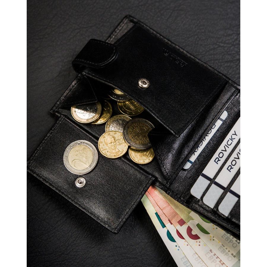 Black, Horizontal, Spacious Men's Wallet Made of Genuine Leather, Closed with a Snap - Ronaldo