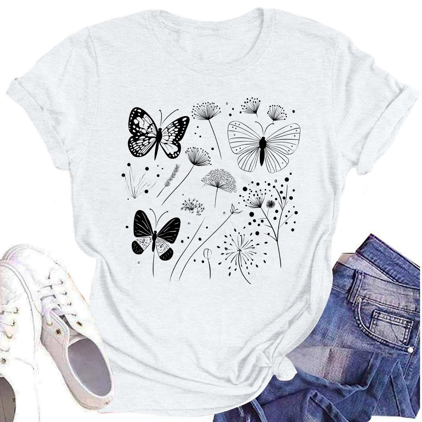 

Жіноча модна повсякденна футболка з принтом і круглим вирізом з короткими рукавами Топ Футболка Топ XL білий