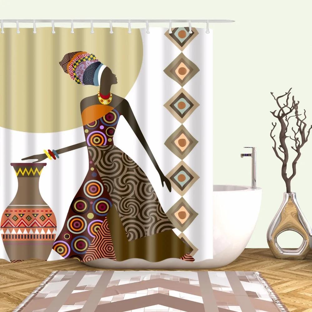 African Style Portrait National Style Bathroom Shower Curtains Frabic Waterproof Polyester Bath Curtain With Hooks
